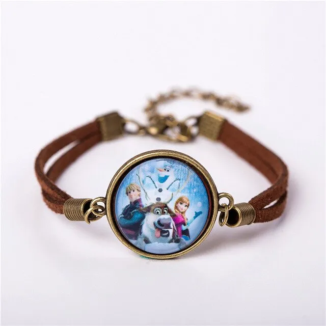 2017 Women Glass Charm Bracelet Jewelry Fashion Cute Cartoon Leather Bracelet Bangles Gift For Children