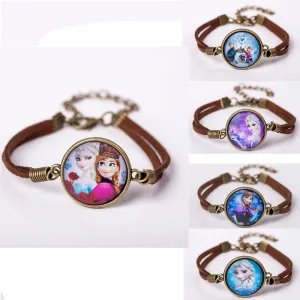 2017 Women Glass Charm Bracelet Jewelry Fashion Cute Cartoon Leather Bracelet Bangles Gift For Children