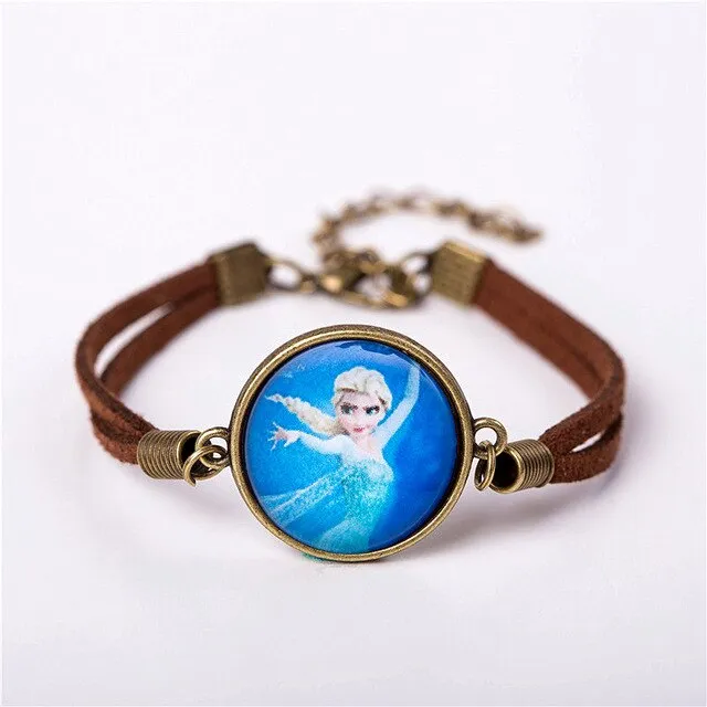 2017 Women Glass Charm Bracelet Jewelry Fashion Cute Cartoon Leather Bracelet Bangles Gift For Children