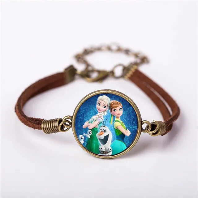 2017 Women Glass Charm Bracelet Jewelry Fashion Cute Cartoon Leather Bracelet Bangles Gift For Children