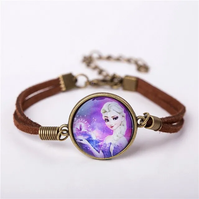 2017 Women Glass Charm Bracelet Jewelry Fashion Cute Cartoon Leather Bracelet Bangles Gift For Children