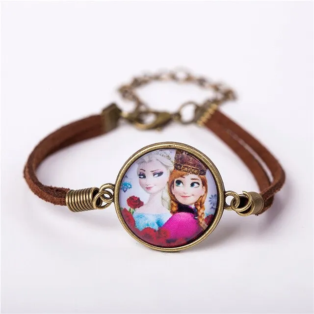 2017 Women Glass Charm Bracelet Jewelry Fashion Cute Cartoon Leather Bracelet Bangles Gift For Children