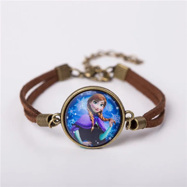 2017 Women Glass Charm Bracelet Jewelry Fashion Cute Cartoon Leather Bracelet Bangles Gift For Children