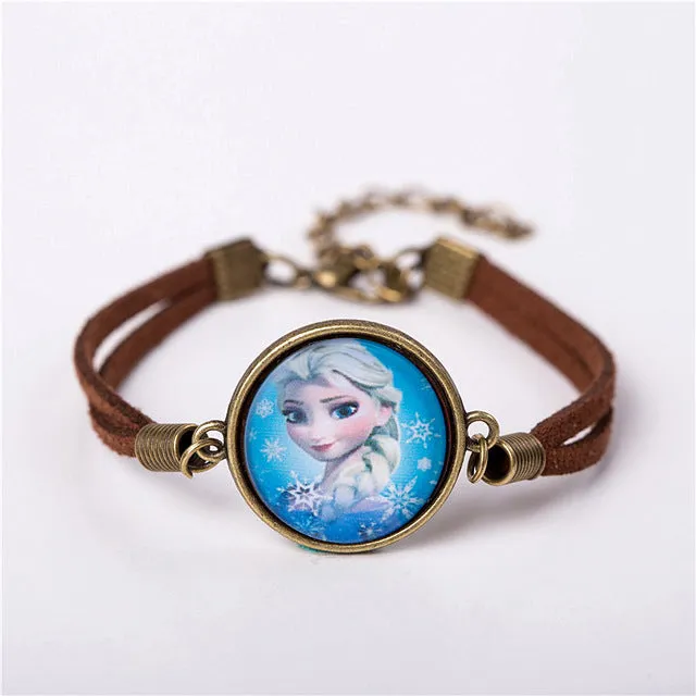 2017 Women Glass Charm Bracelet Jewelry Fashion Cute Cartoon Leather Bracelet Bangles Gift For Children
