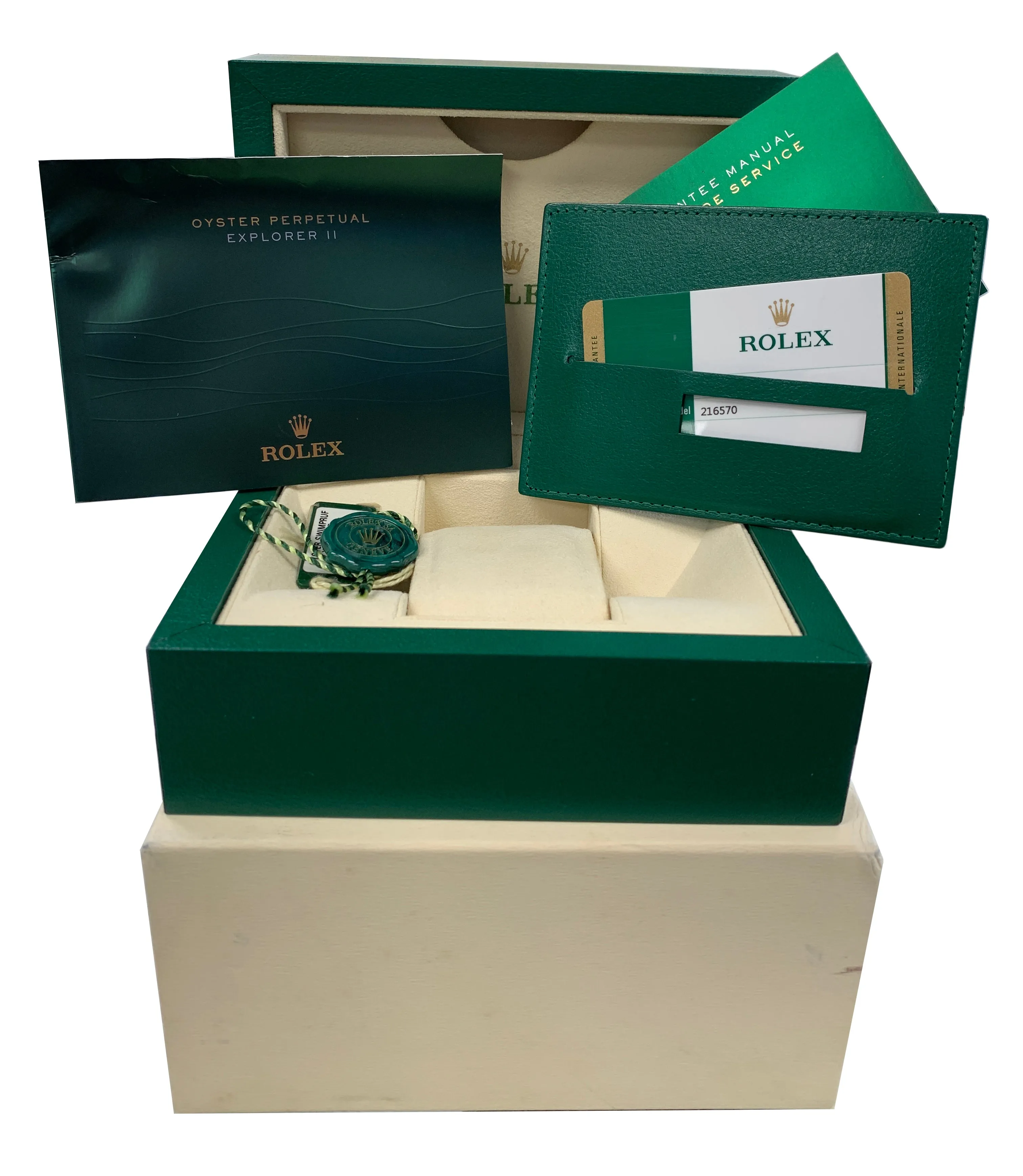 2018 FULL SET Rolex Explorer II 42mm 216570 White Orange Steel GMT Date Watch