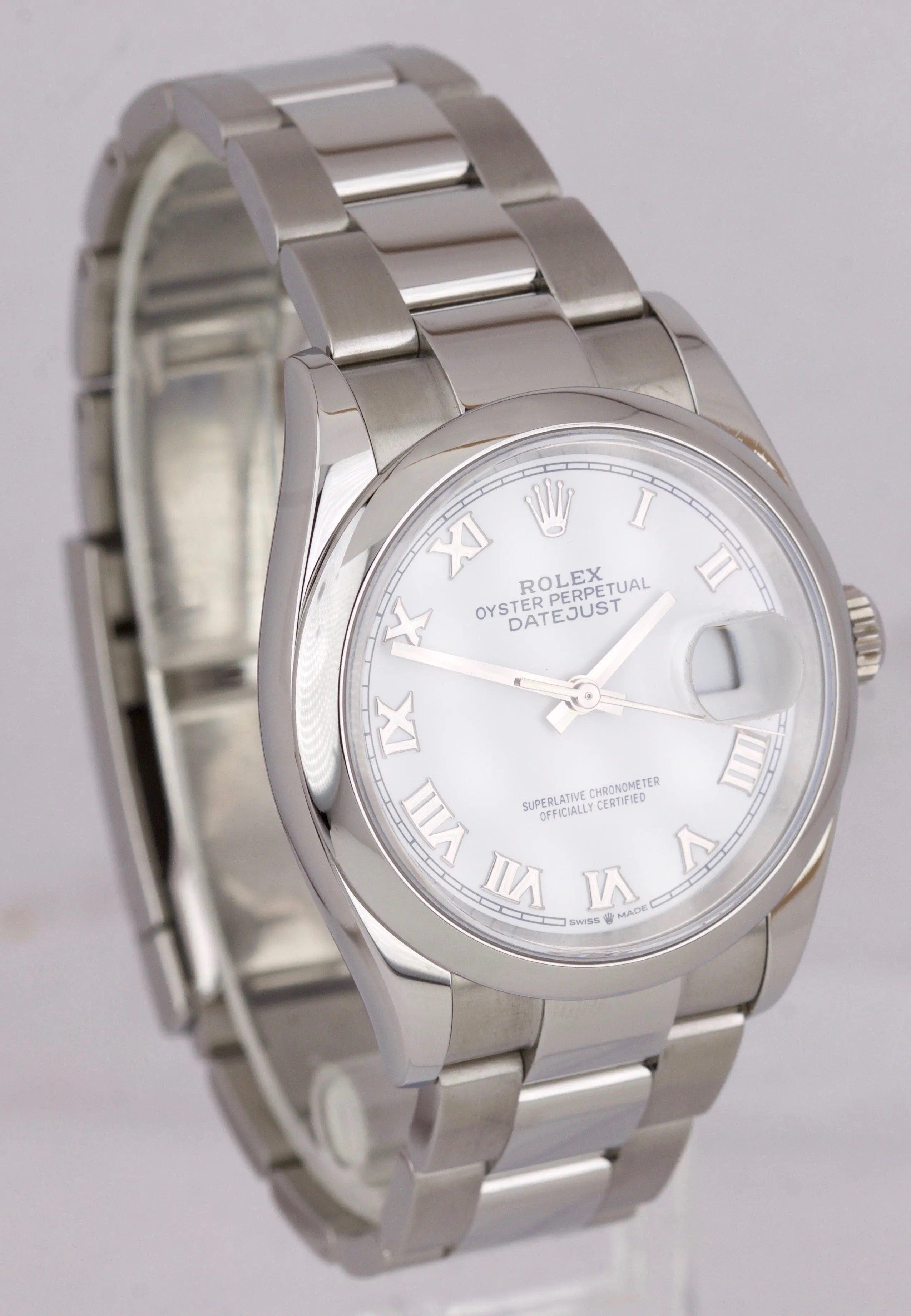 2019 MINT Rolex DateJust 126200 36mm White Roman Stainless Steel Oyster Watch