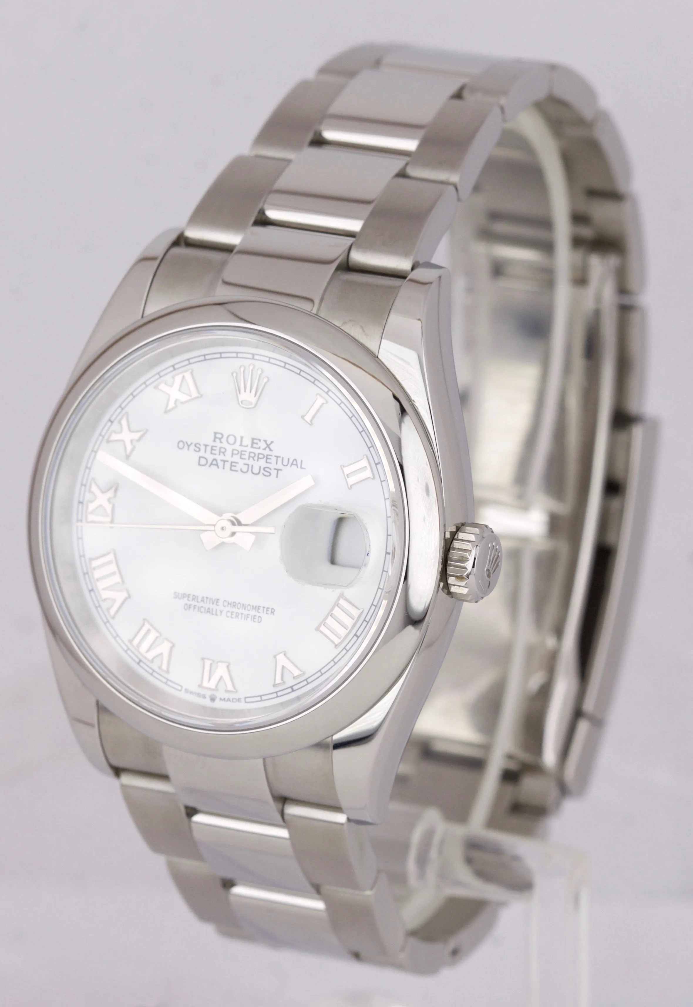 2019 MINT Rolex DateJust 126200 36mm White Roman Stainless Steel Oyster Watch