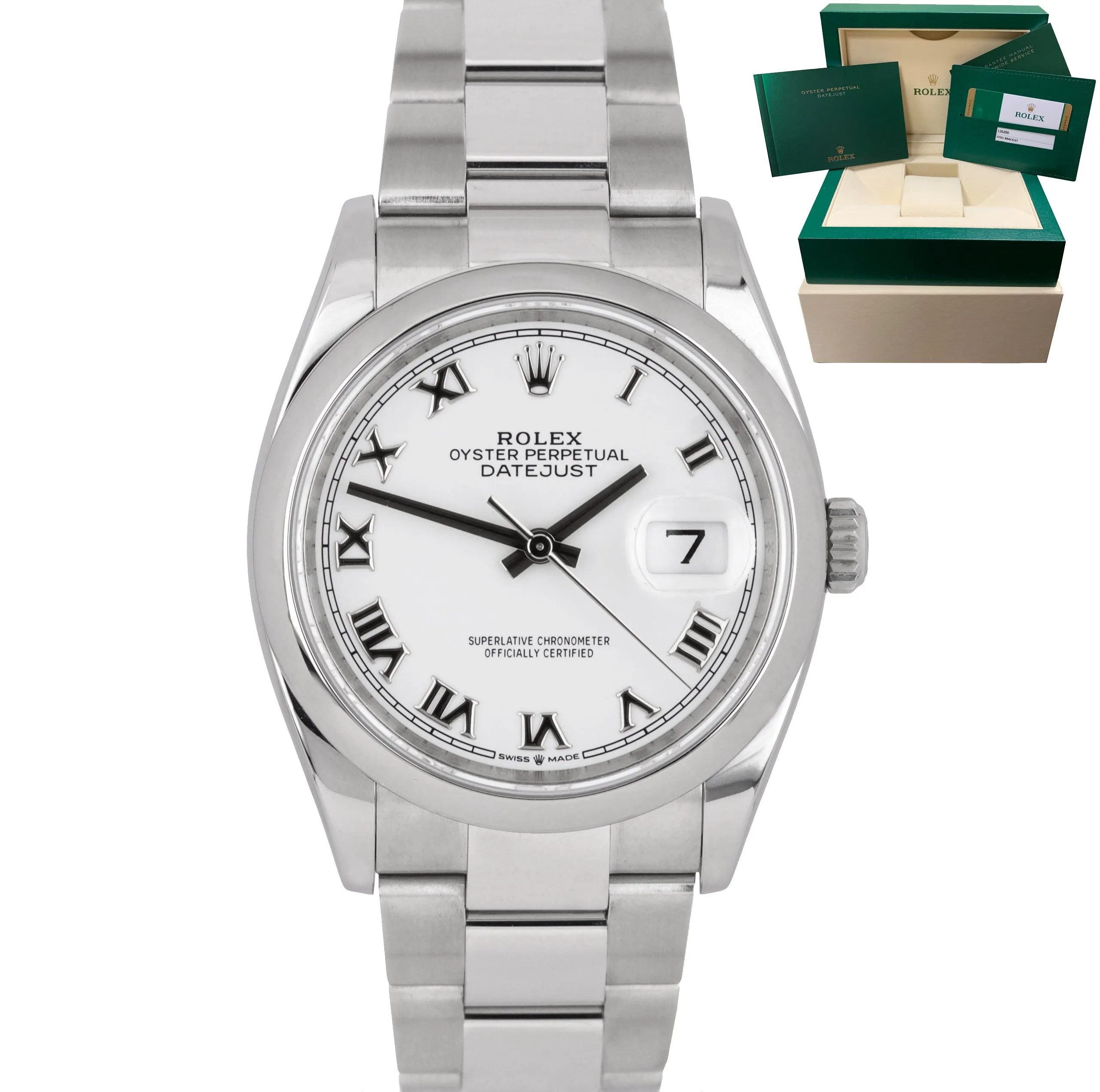 2019 MINT Rolex DateJust 126200 36mm White Roman Stainless Steel Oyster Watch