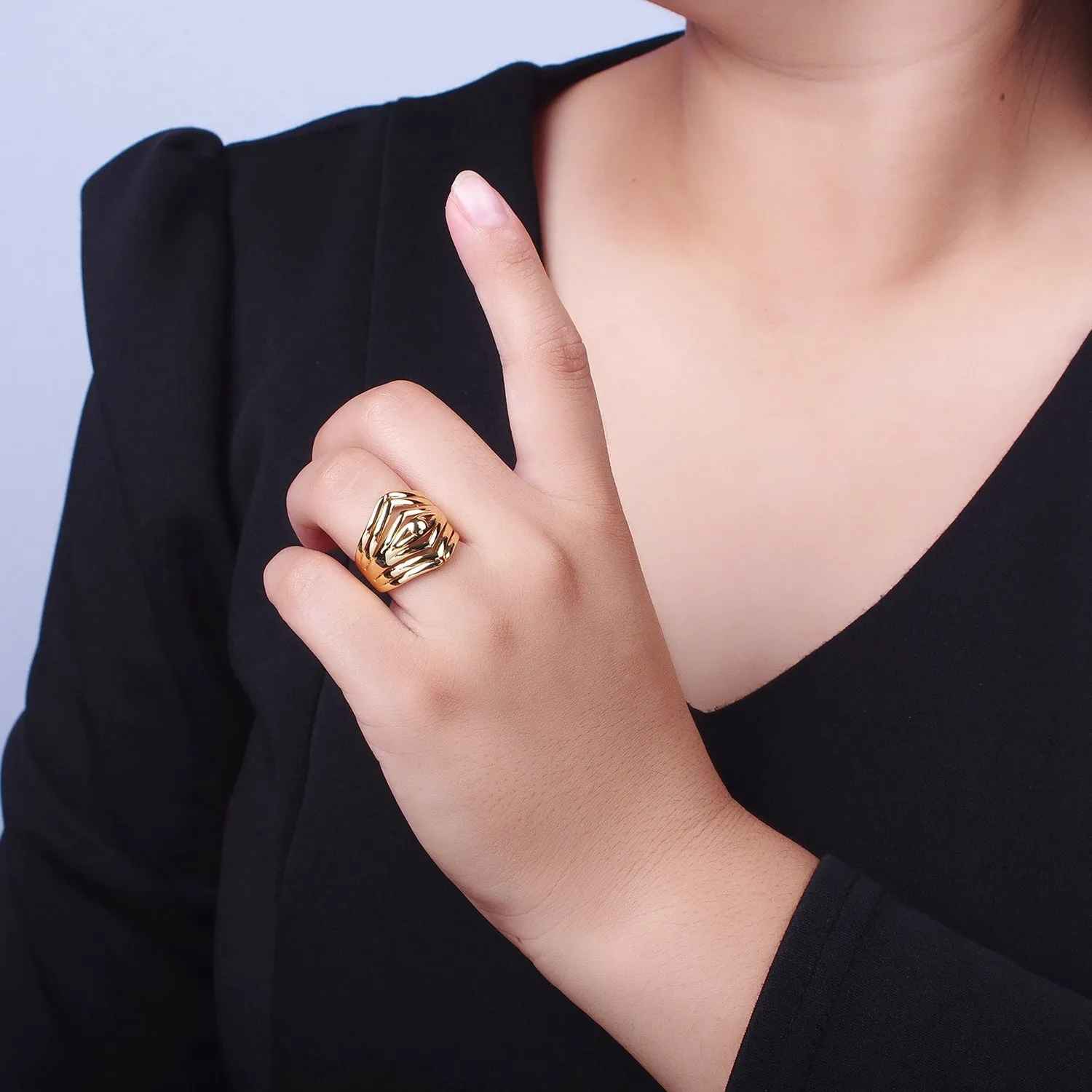24K Gold Filled Statement Multiple Band Geometric Ring | Y-371