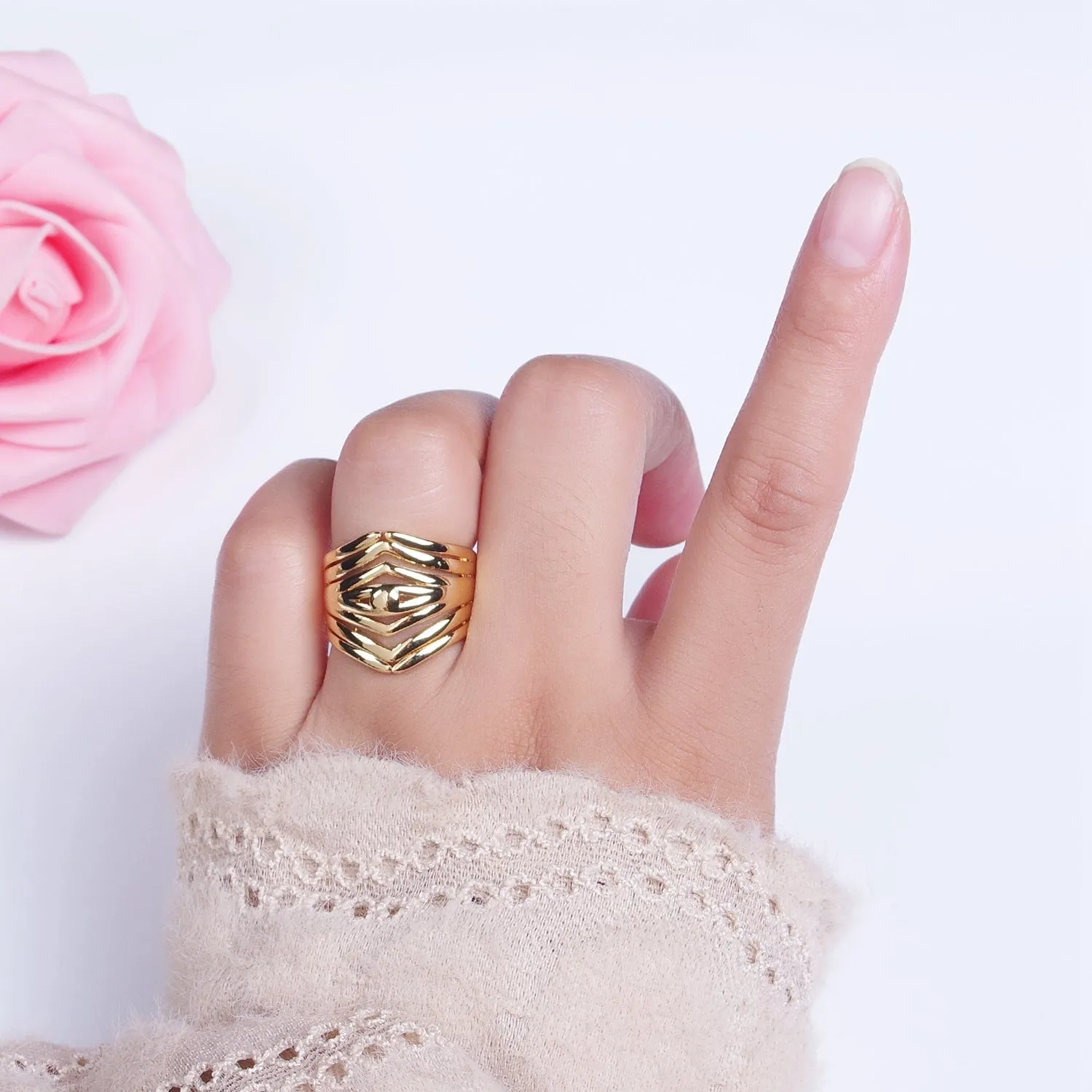 24K Gold Filled Statement Multiple Band Geometric Ring | Y-371