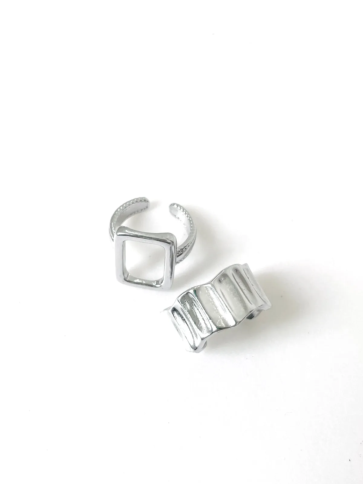 2pcs Geometric Silver Ribbed Ring