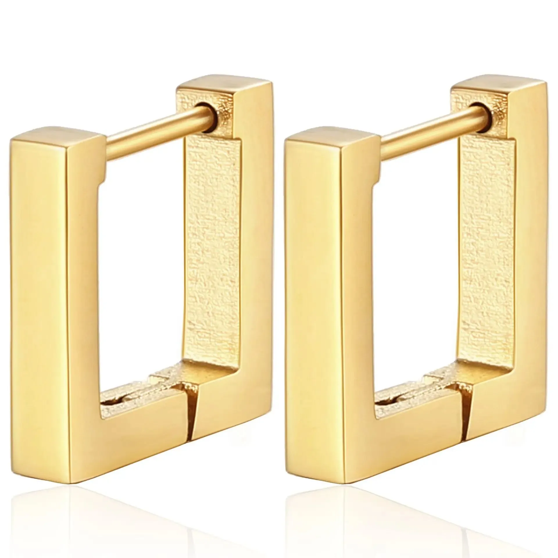 2PCS New Gold Color Square Hoop Earrings Women Men Stainless Steel Huggie Minimalist Punk Unisex Rock Earrings Piercing Jewelry