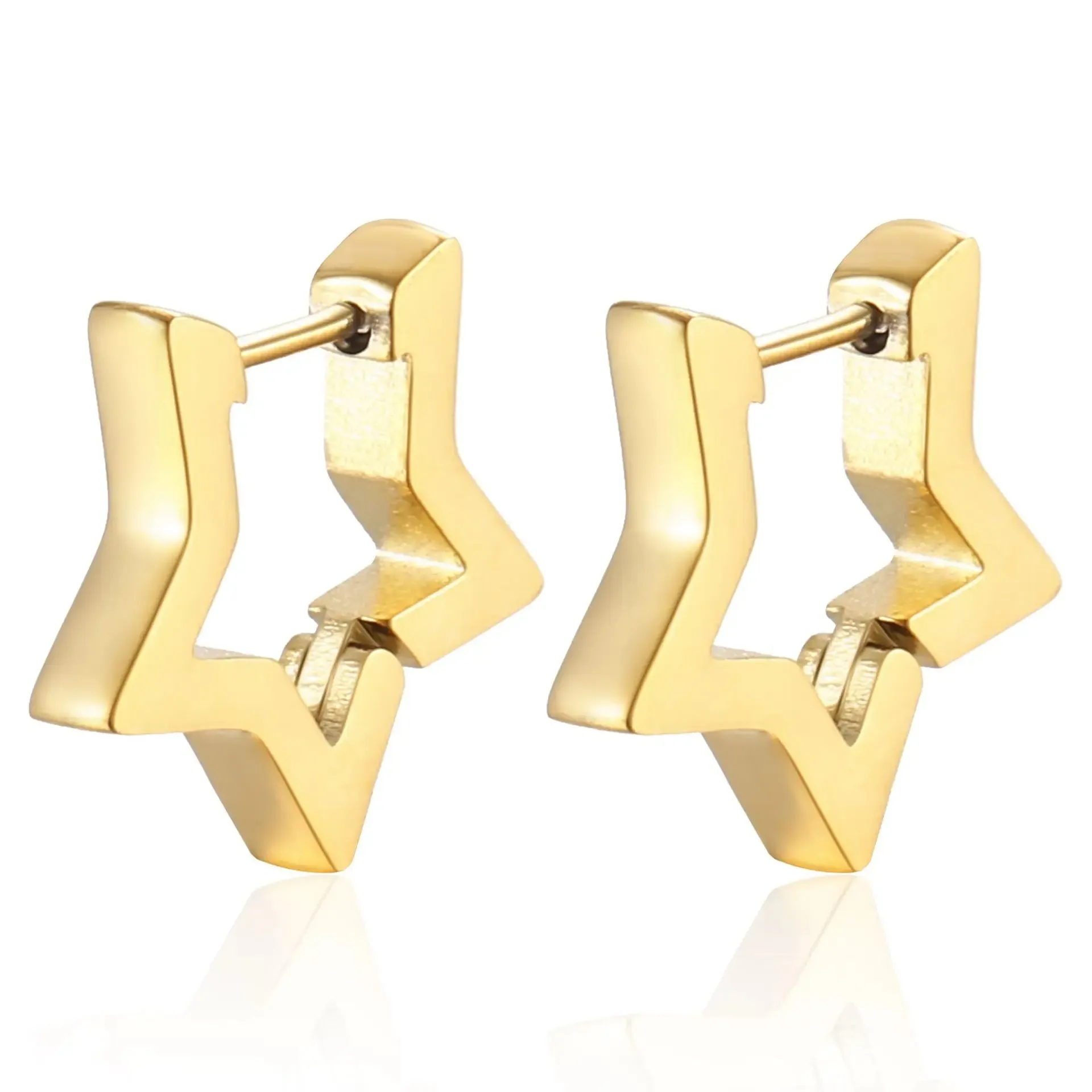 2PCS New Gold Color Square Hoop Earrings Women Men Stainless Steel Huggie Minimalist Punk Unisex Rock Earrings Piercing Jewelry