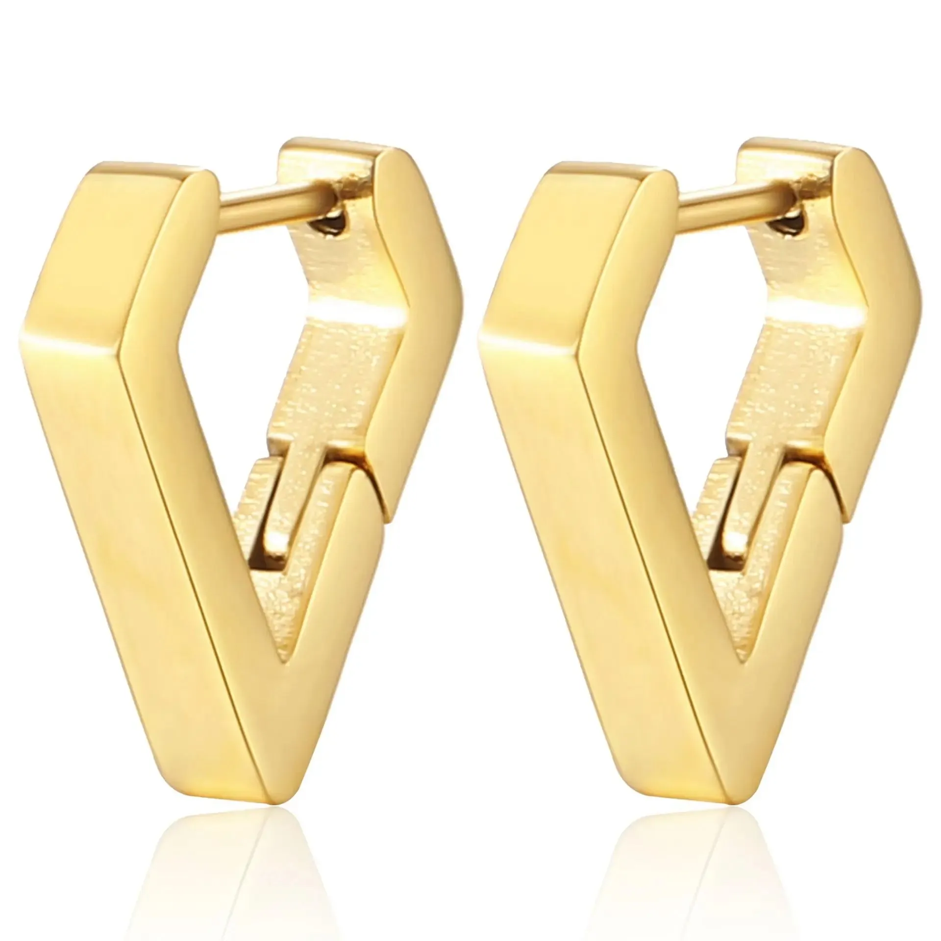 2PCS New Gold Color Square Hoop Earrings Women Men Stainless Steel Huggie Minimalist Punk Unisex Rock Earrings Piercing Jewelry