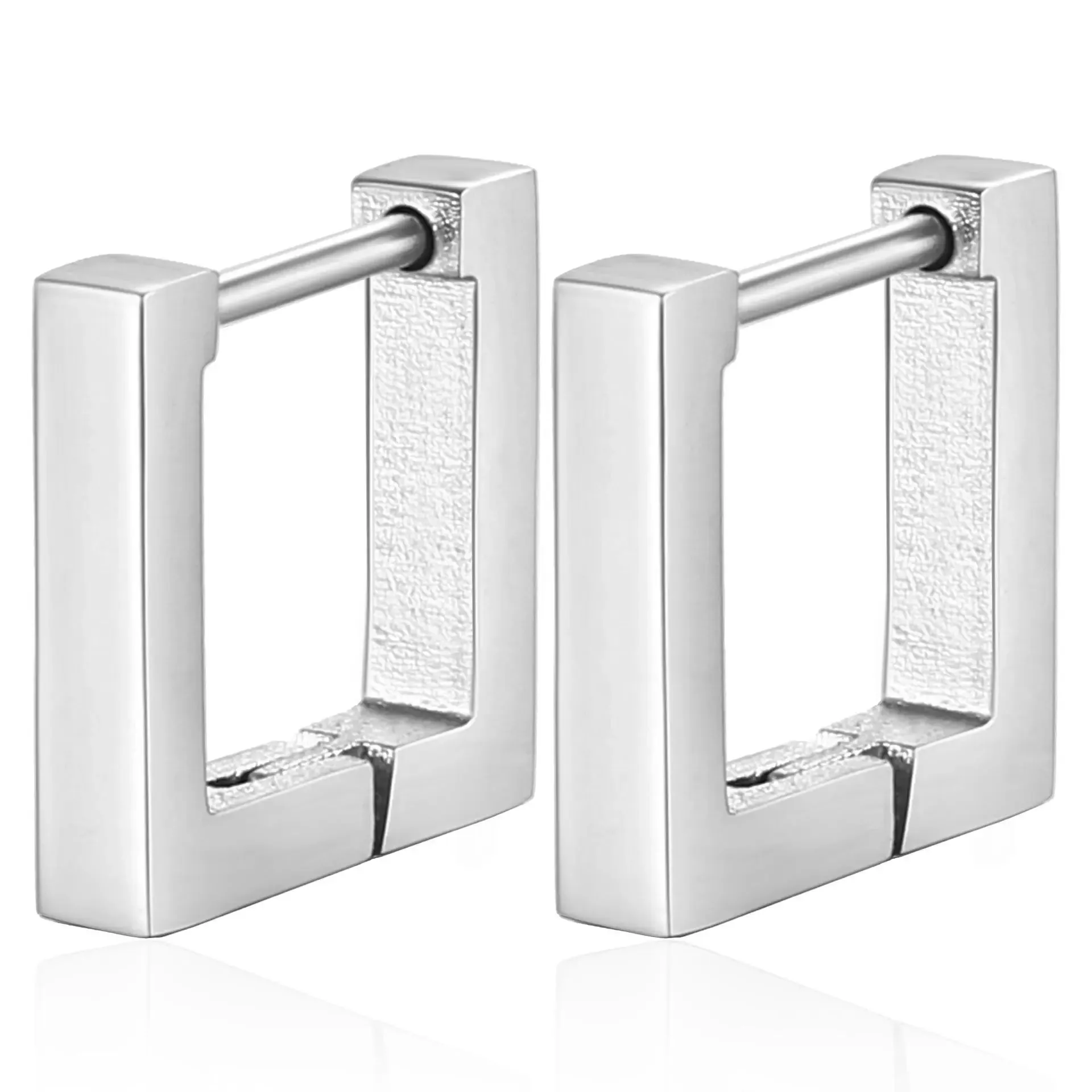 2PCS New Gold Color Square Hoop Earrings Women Men Stainless Steel Huggie Minimalist Punk Unisex Rock Earrings Piercing Jewelry