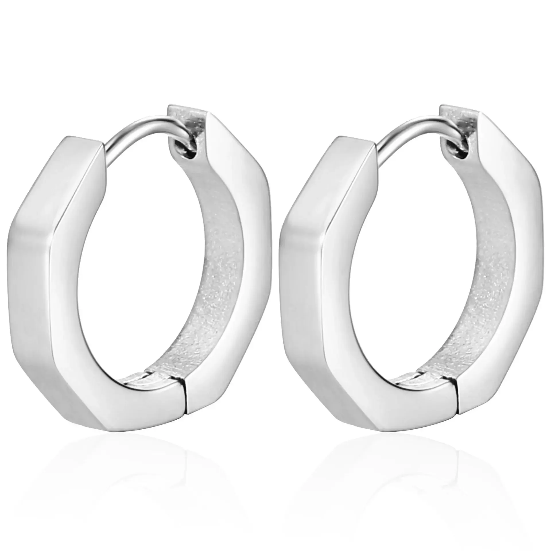 2PCS New Gold Color Square Hoop Earrings Women Men Stainless Steel Huggie Minimalist Punk Unisex Rock Earrings Piercing Jewelry