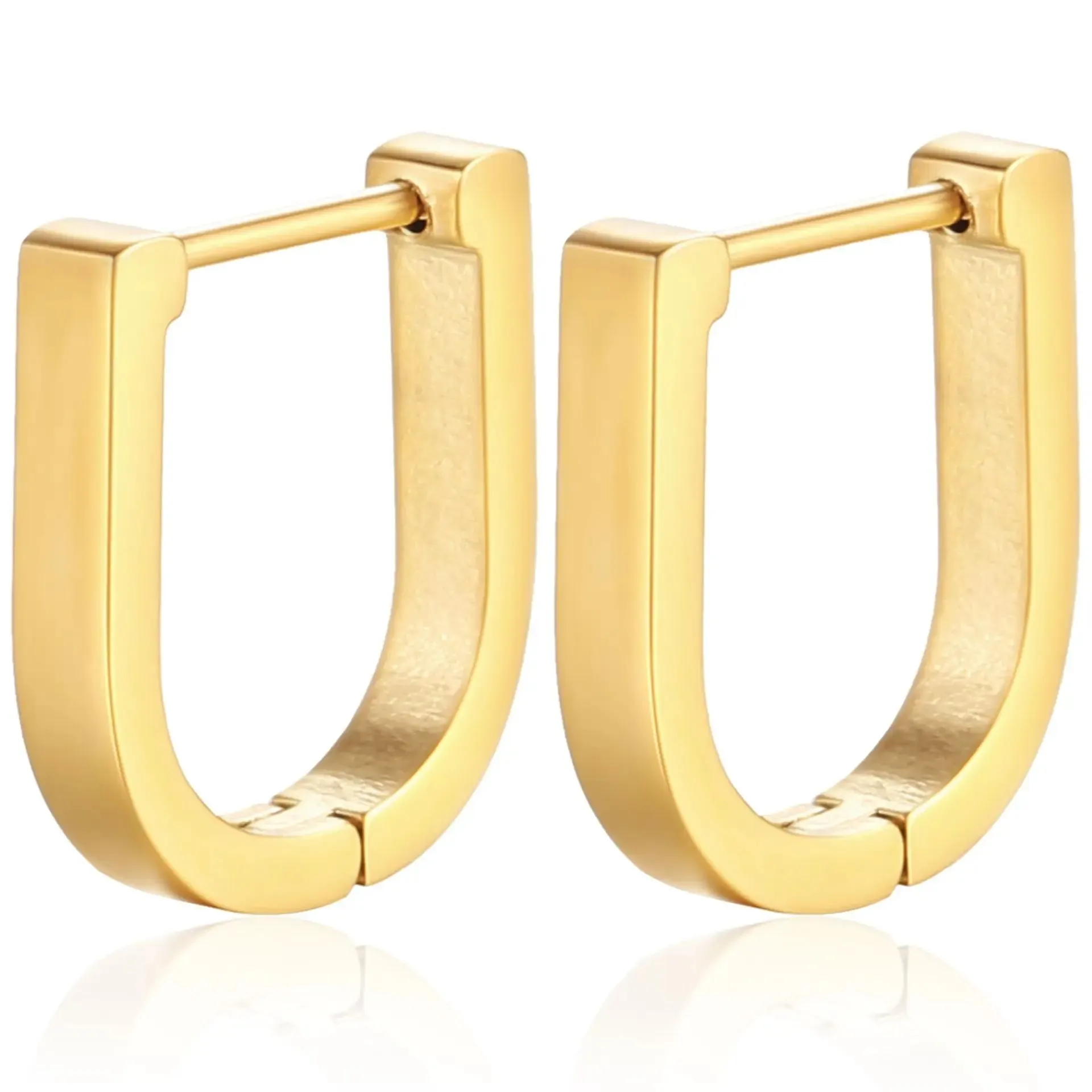 2PCS New Gold Color Square Hoop Earrings Women Men Stainless Steel Huggie Minimalist Punk Unisex Rock Earrings Piercing Jewelry