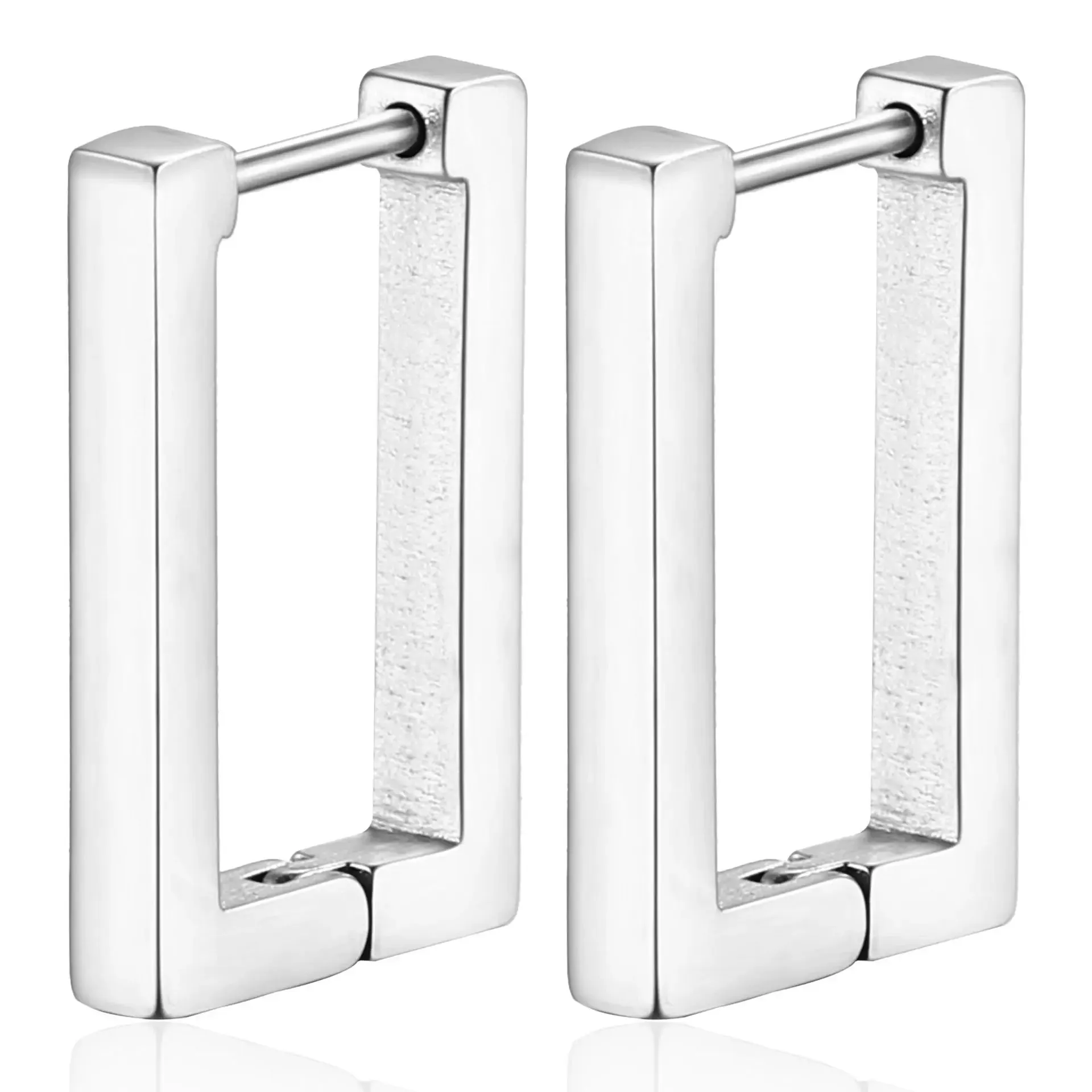 2PCS New Gold Color Square Hoop Earrings Women Men Stainless Steel Huggie Minimalist Punk Unisex Rock Earrings Piercing Jewelry