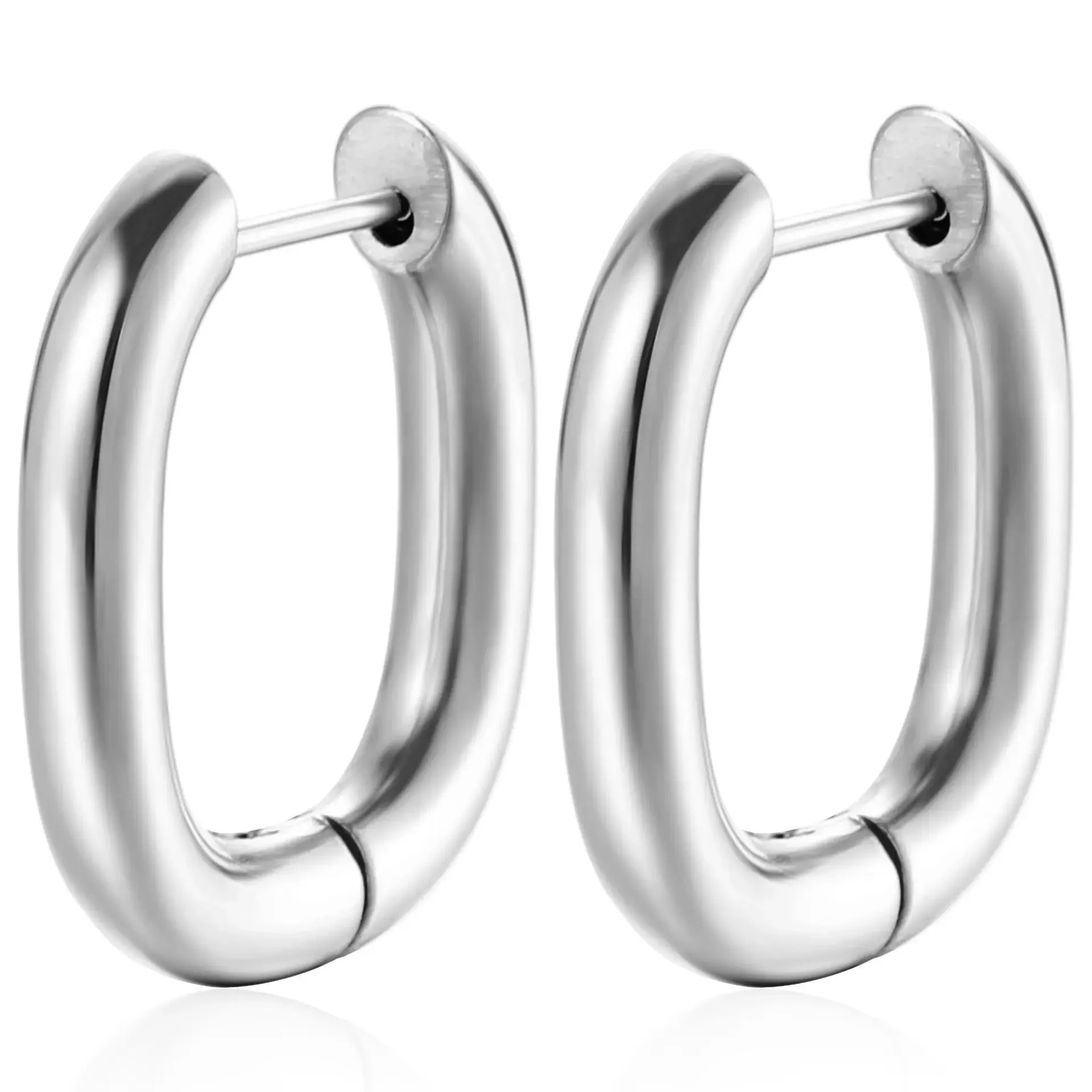 2PCS New Gold Color Square Hoop Earrings Women Men Stainless Steel Huggie Minimalist Punk Unisex Rock Earrings Piercing Jewelry