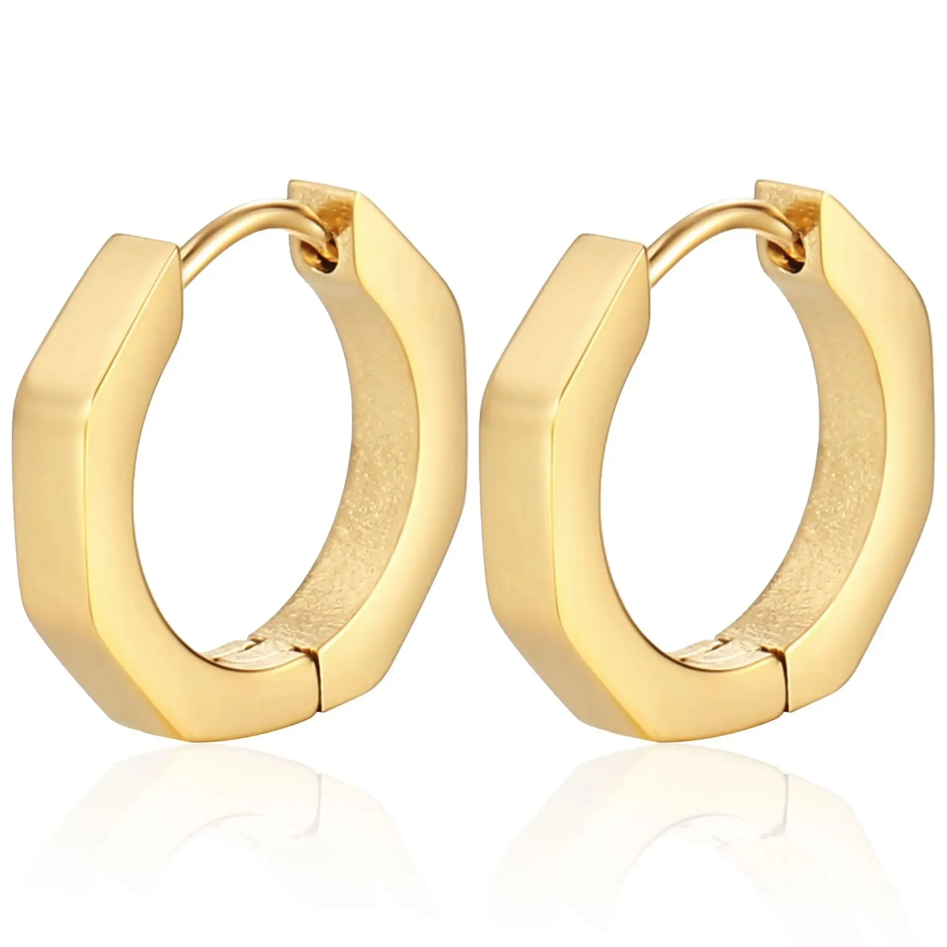 2PCS New Gold Color Square Hoop Earrings Women Men Stainless Steel Huggie Minimalist Punk Unisex Rock Earrings Piercing Jewelry