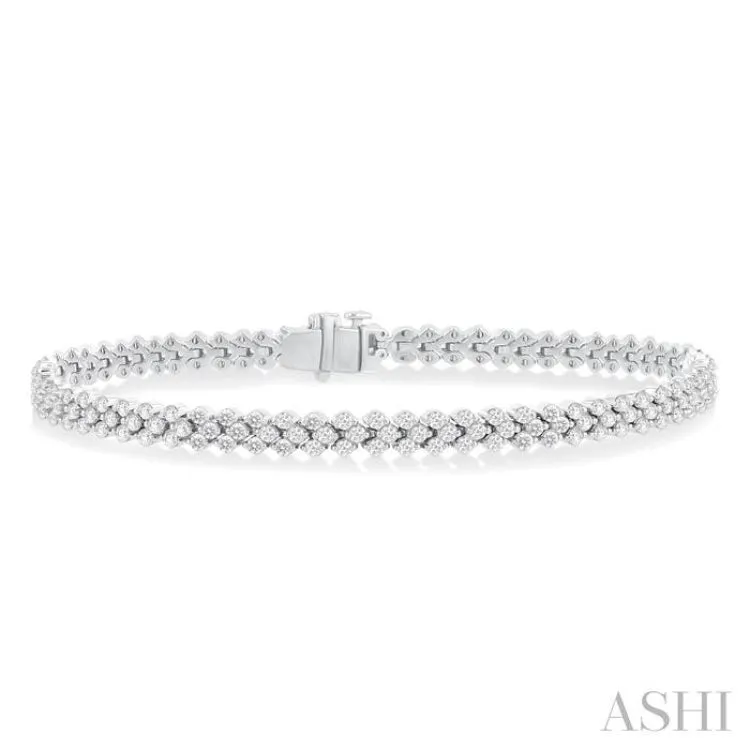 3 1/2 ctw Chevron Three Row Round Cut Diamond Tennis Bracelet in 14K White Gold
