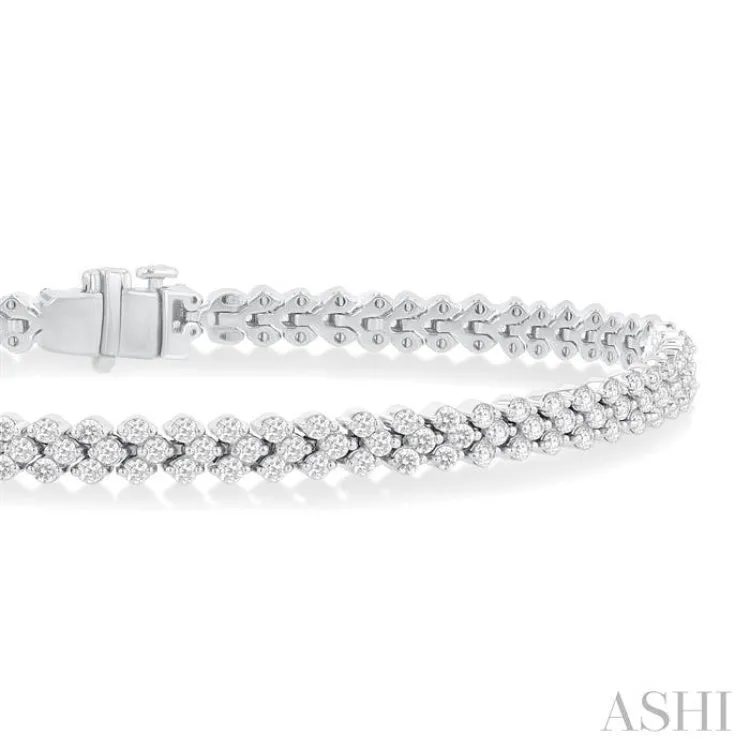 3 1/2 ctw Chevron Three Row Round Cut Diamond Tennis Bracelet in 14K White Gold
