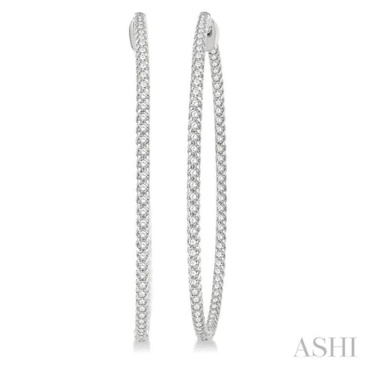 3 ctw Inside-Out Round Cut Diamond 2-Inch Hoop Earrings in 14K White Gold