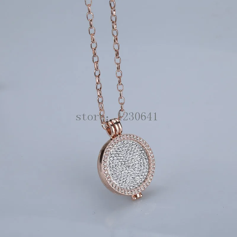 35mm coin holder necklace pendant fit my 33mm coins white crystal Christmas woman gift decorative fashion jewelry locket