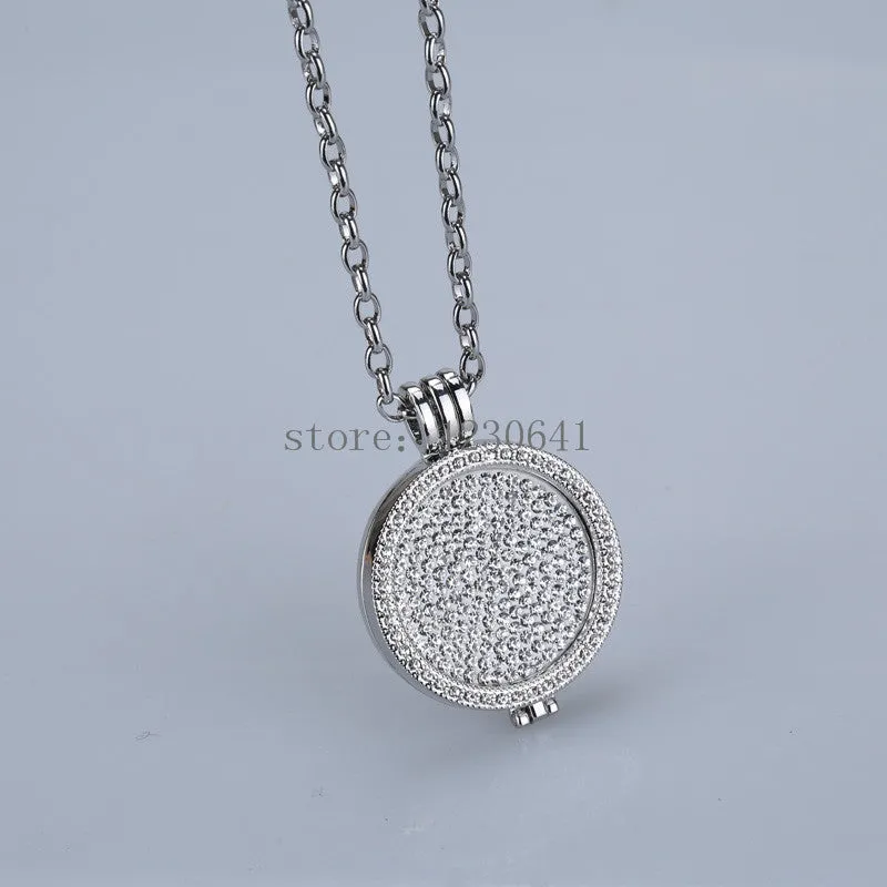 35mm coin holder necklace pendant fit my 33mm coins white crystal Christmas woman gift decorative fashion jewelry locket