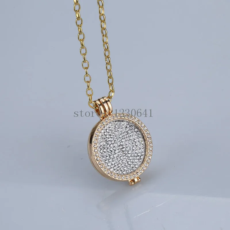35mm coin holder necklace pendant fit my 33mm coins white crystal Christmas woman gift decorative fashion jewelry locket