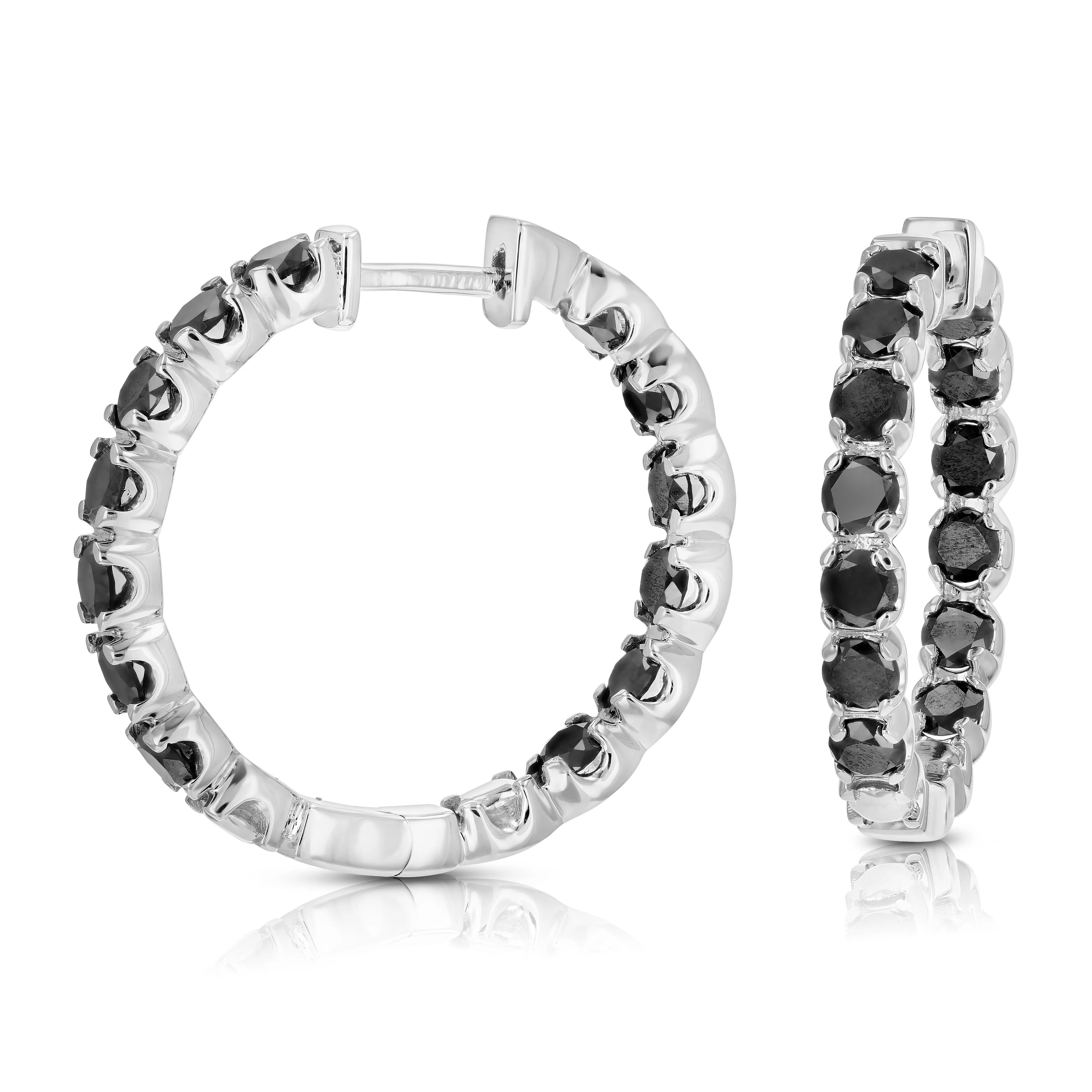 4 cttw Black Diamond Inside Out Hoop Earrings in Sterling Silver