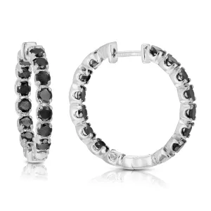 4 cttw Black Diamond Inside Out Hoop Earrings in Sterling Silver