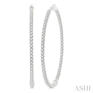 4 ctw Inside-Out Round Cut Diamond 2-Inch Hoop Earrings in 14K White Gold