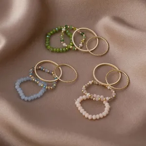 4PCS Crystal Beaded Vintage Rings Set