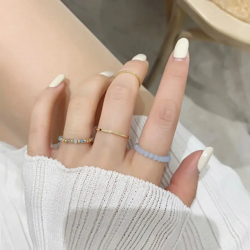 4PCS Crystal Beaded Vintage Rings Set