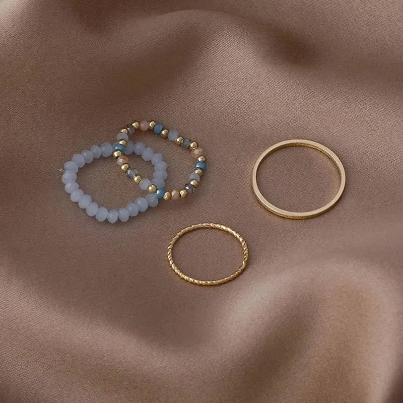 4PCS Crystal Beaded Vintage Rings Set