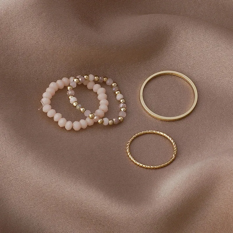 4PCS Crystal Beaded Vintage Rings Set