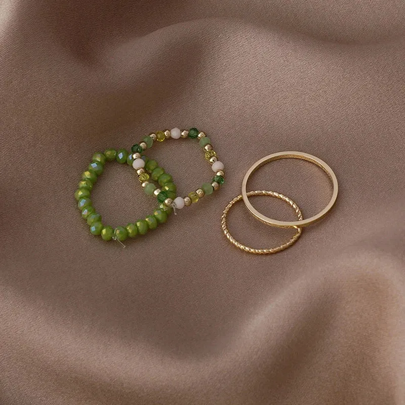 4PCS Crystal Beaded Vintage Rings Set