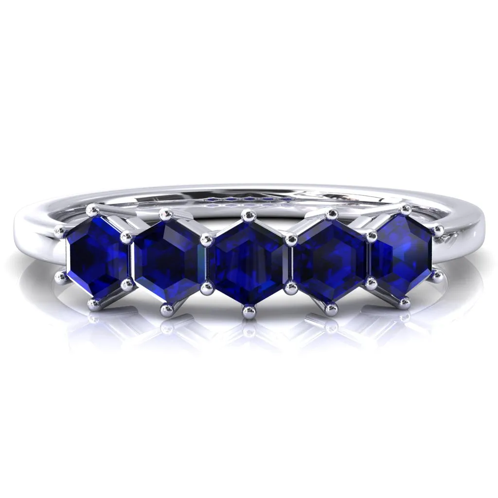 5-Stone 5mm Hexagon Wedding Band