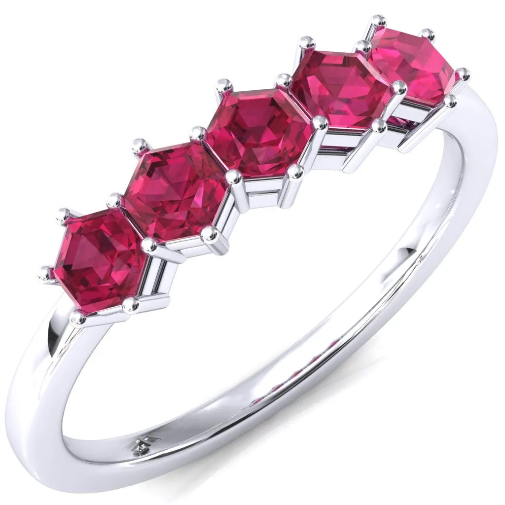 5-Stone 5mm Hexagon Wedding Band
