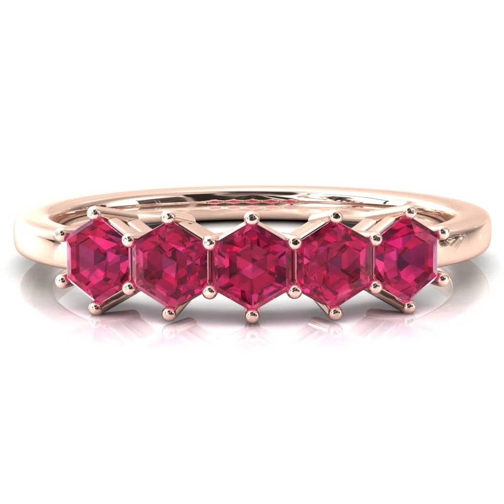 5-Stone 5mm Hexagon Wedding Band