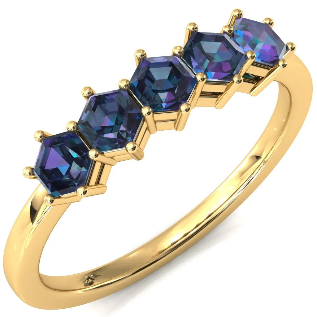 5-Stone 5mm Hexagon Wedding Band