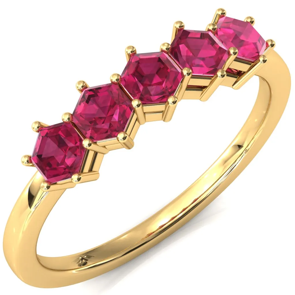 5-Stone 5mm Hexagon Wedding Band