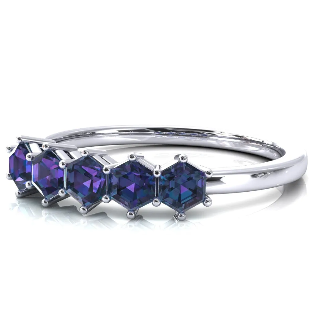 5-Stone 5mm Hexagon Wedding Band