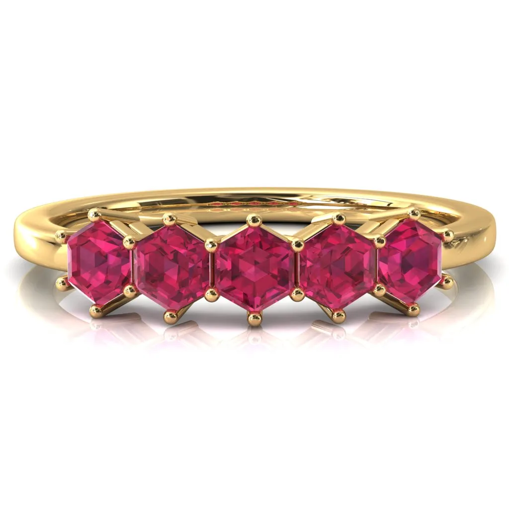 5-Stone 5mm Hexagon Wedding Band