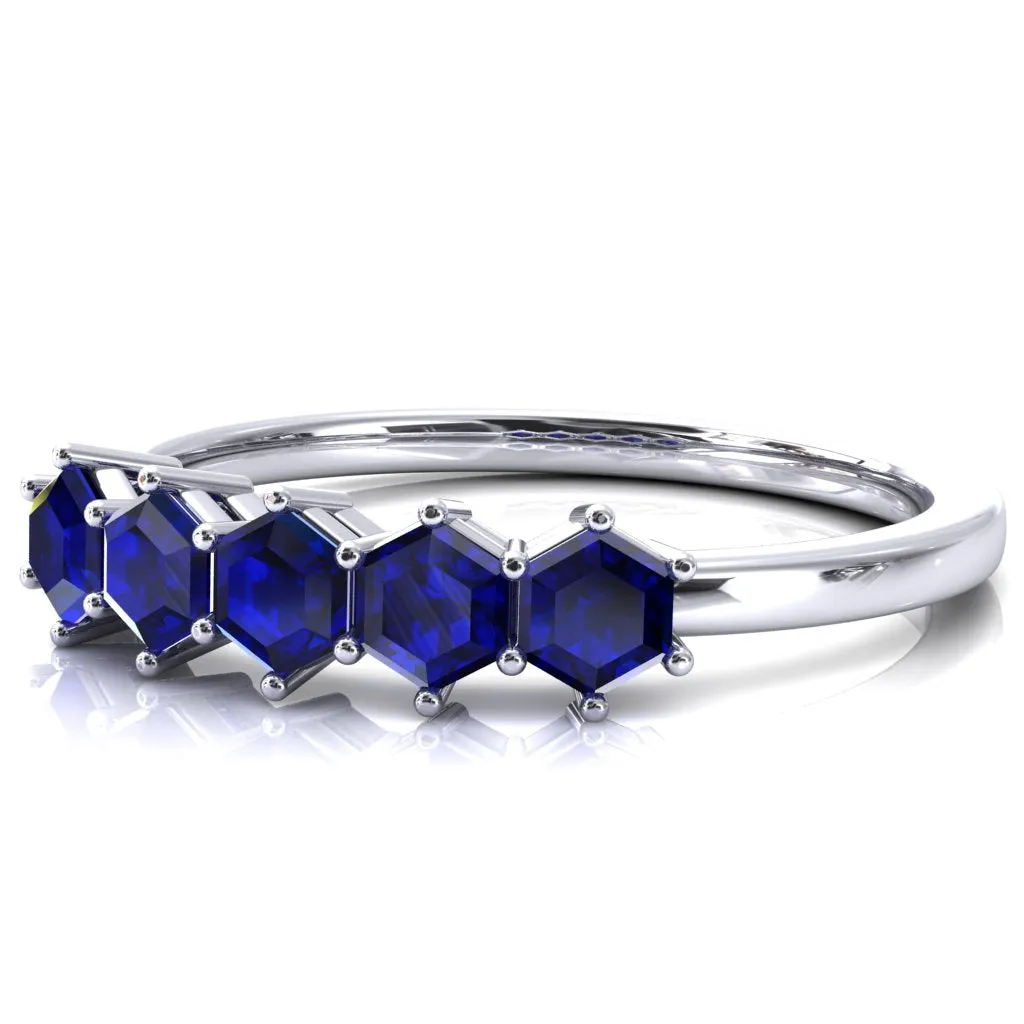 5-Stone 5mm Hexagon Wedding Band