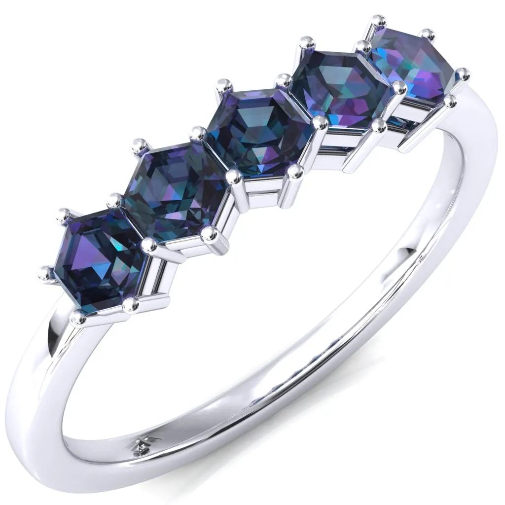 5-Stone 5mm Hexagon Wedding Band