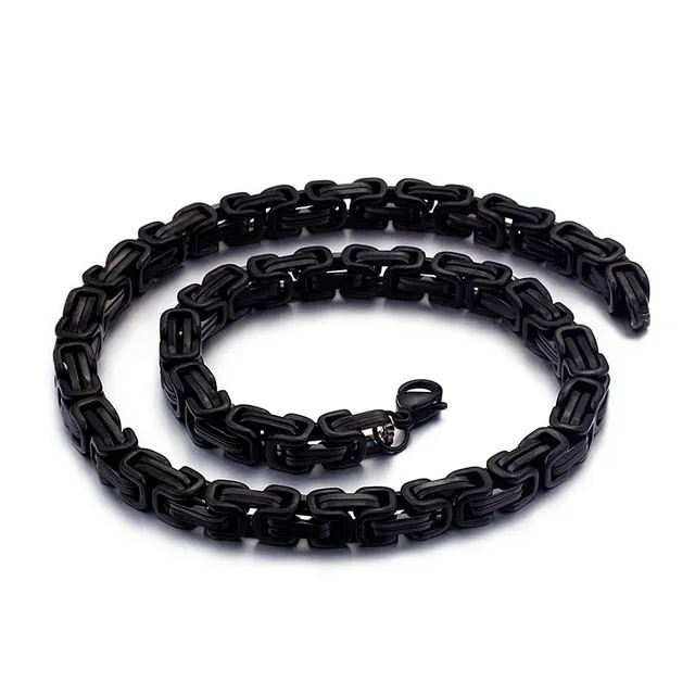 6/8mm Width Royal Box Chain Stainless Steel Necklace