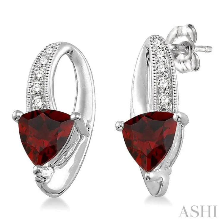 6x6 MM Trillion Cut Garnet and 1/20 ctw Single Cut Diamond Earrings in 10K White Gold