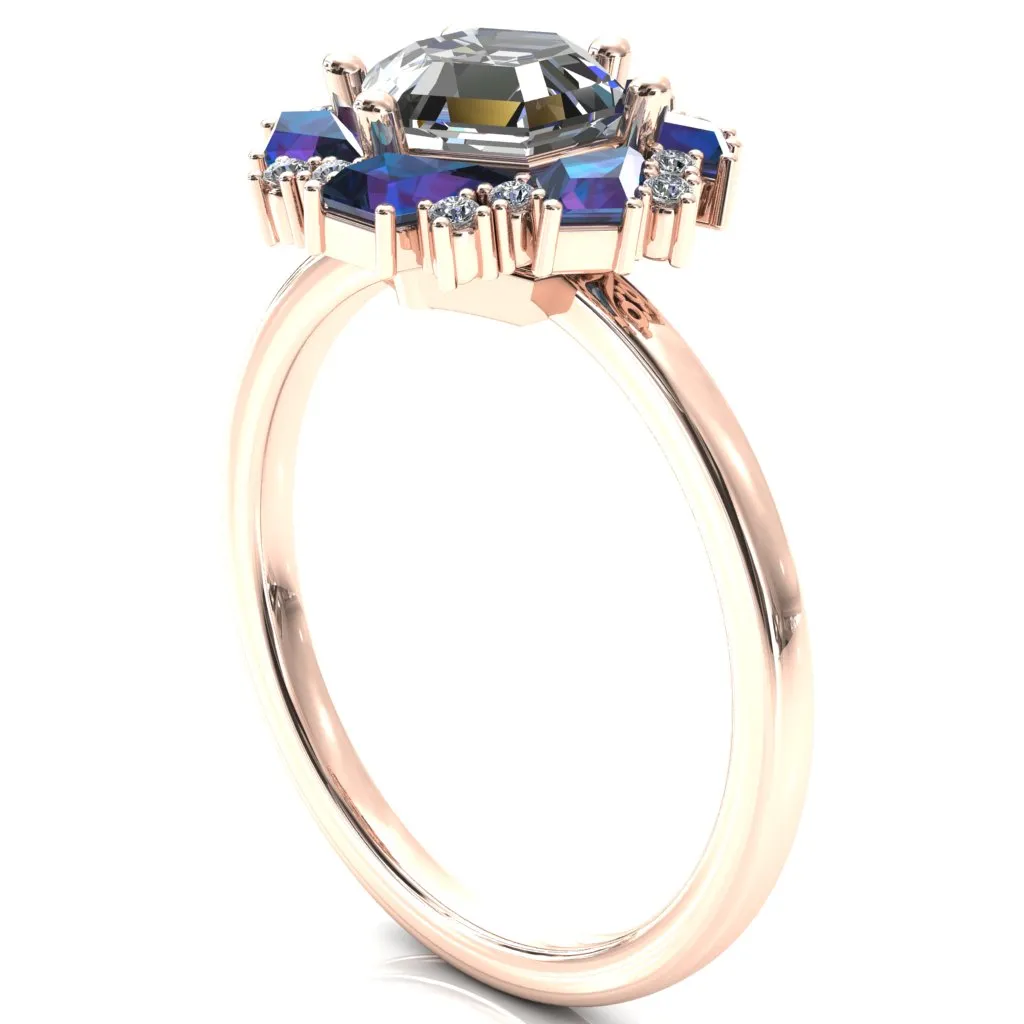 7.0mm Hexagon Center Kite Cut Alexandrite Cluster Halo Ring